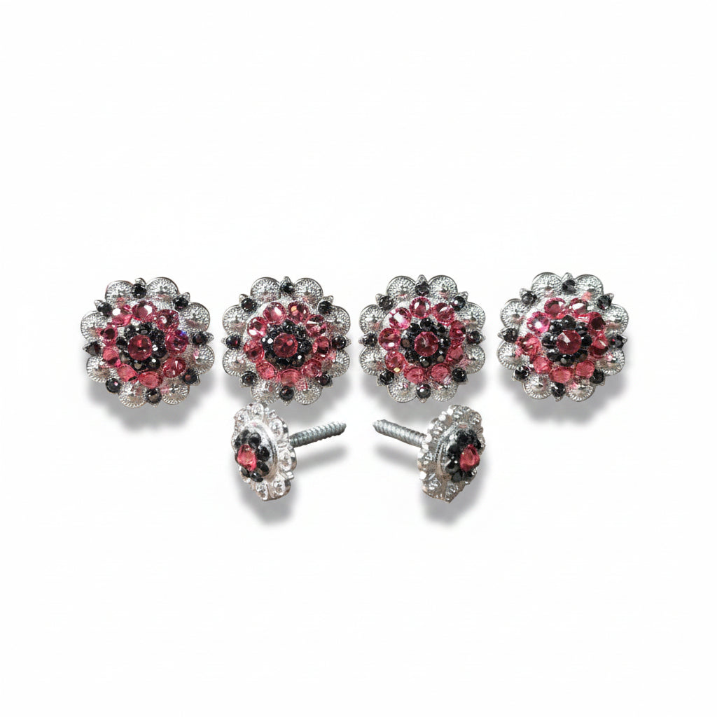 Bright Silver Pink & Jet Saddle Conchos