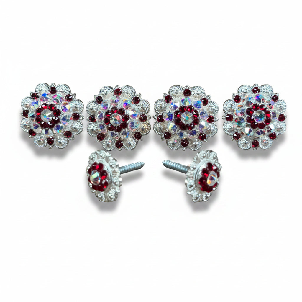 Bright Silver Ruby - AB Crystal Conchos | Sizes 1"- 3" | Buckles | Saddle Set