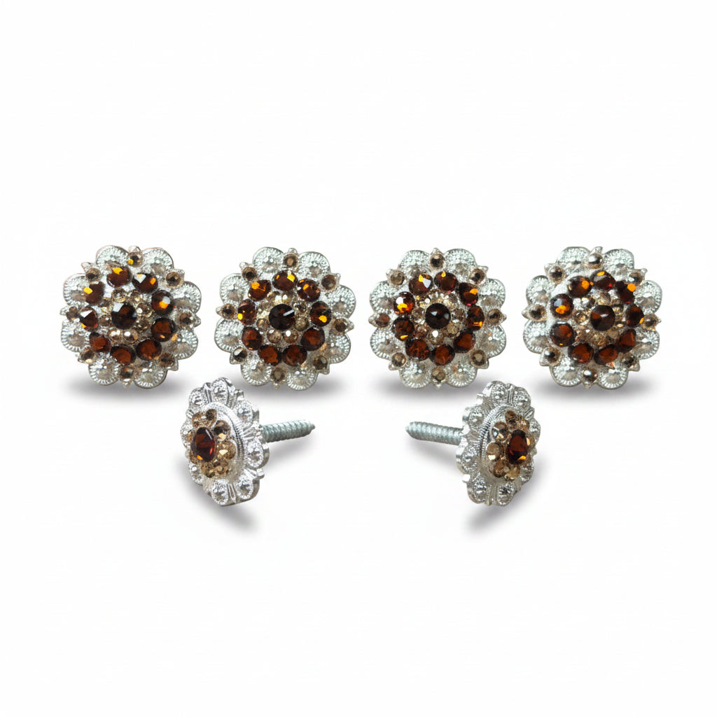 Bright Silver Topaz - Champagne Crystal Conchos | Sizes 1"- 3" | Buckles | Saddle Set