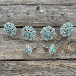 Bright Silver Turquoise & Clear Saddle Conchos