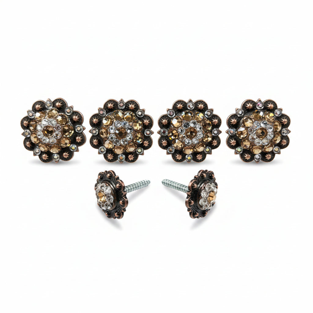 Copper Champagne - Clear Crystal Conchos | Sizes 1"- 3" | Buckles | Saddle Set | Leather Rosettes | Slide