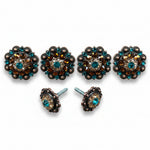 Copper Teal - Champagne - Topaz Crystal Conchos | Sizes 1"- 3" | Buckles | Saddle Set | Leather Rosettes | Slide