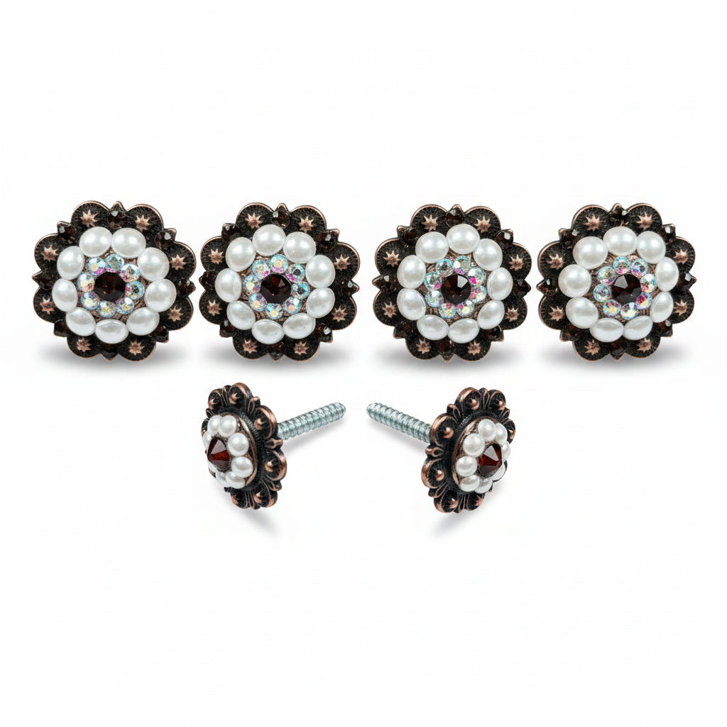 Copper Topaz - AB - Pearl Crystal Conchos | Sizes 1"- 3" | Buckles | Saddle Set | Leather Rosettes | Slide