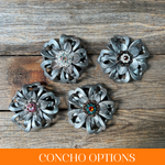 Silver Lotus Leather Flowers - 1" Crystal Conchos - Options