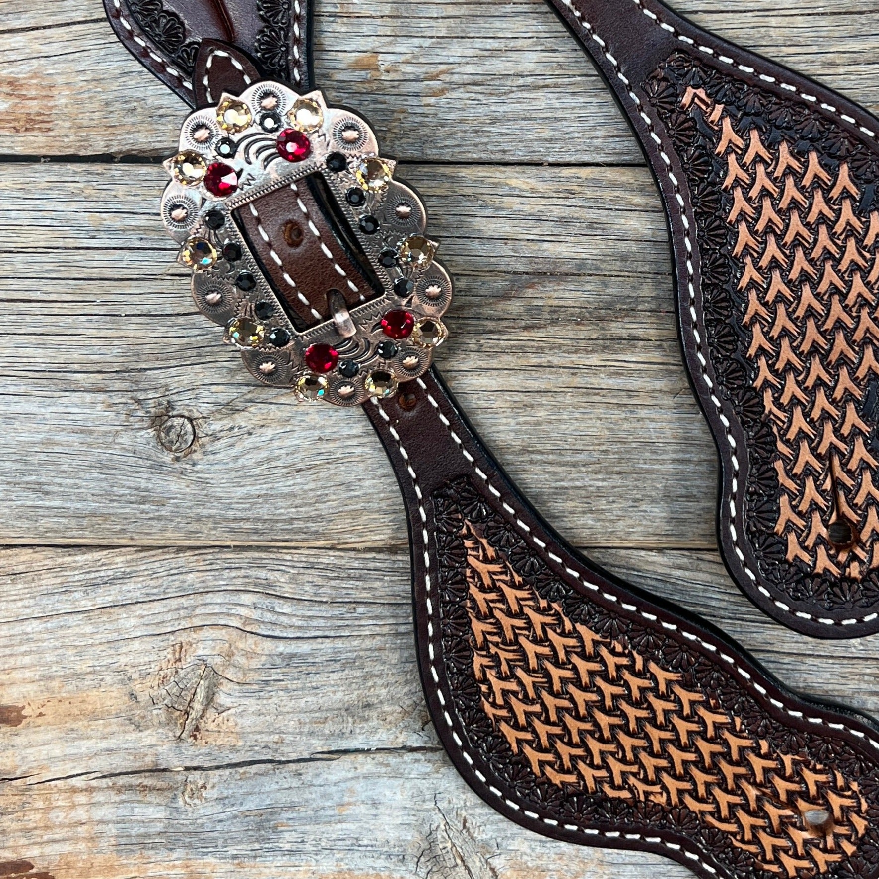 Two Tone Foxtail Ruby/Jet/Champagne Spur Straps #SS128