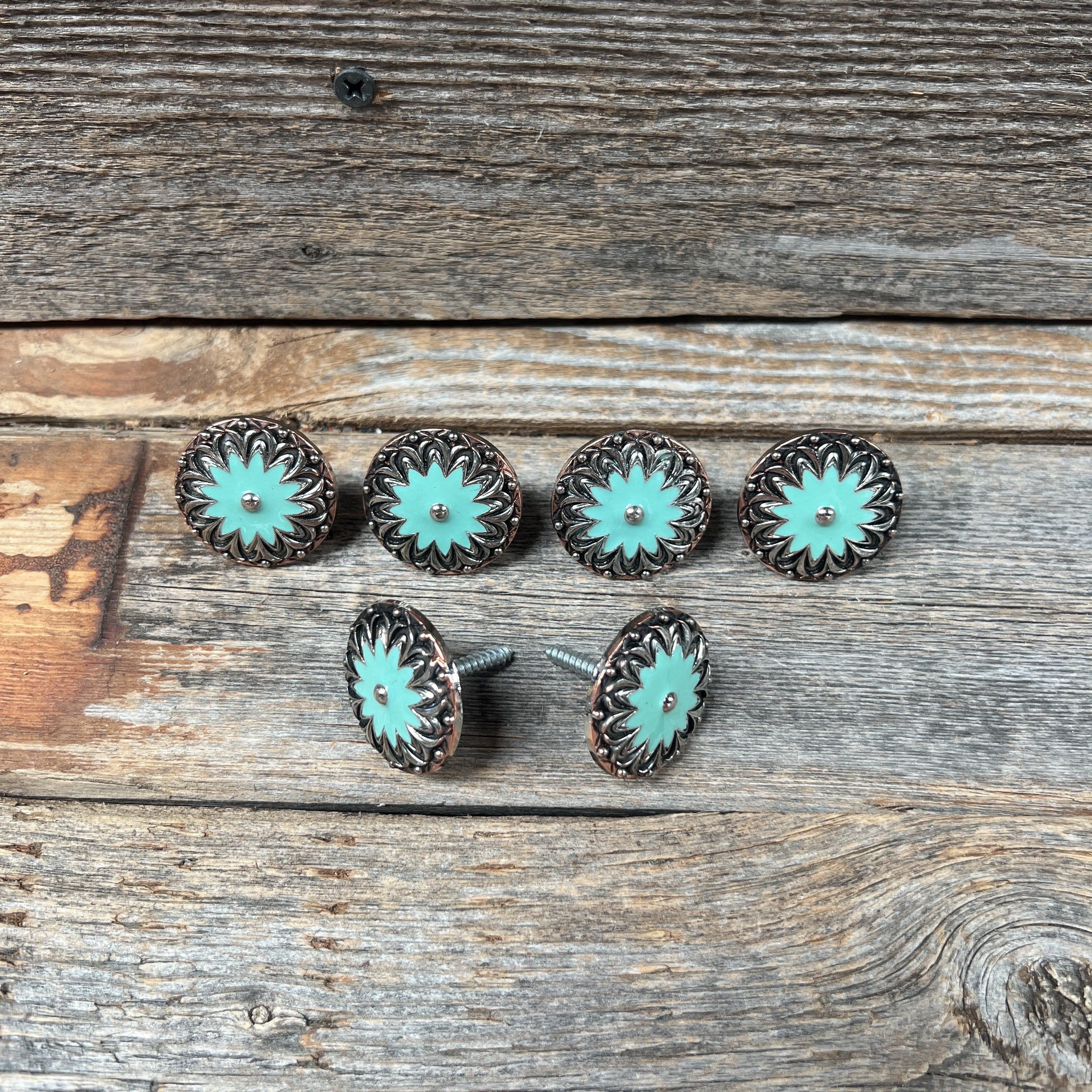 Copper & Antique Silver Turquoise Flower Western Concho W122