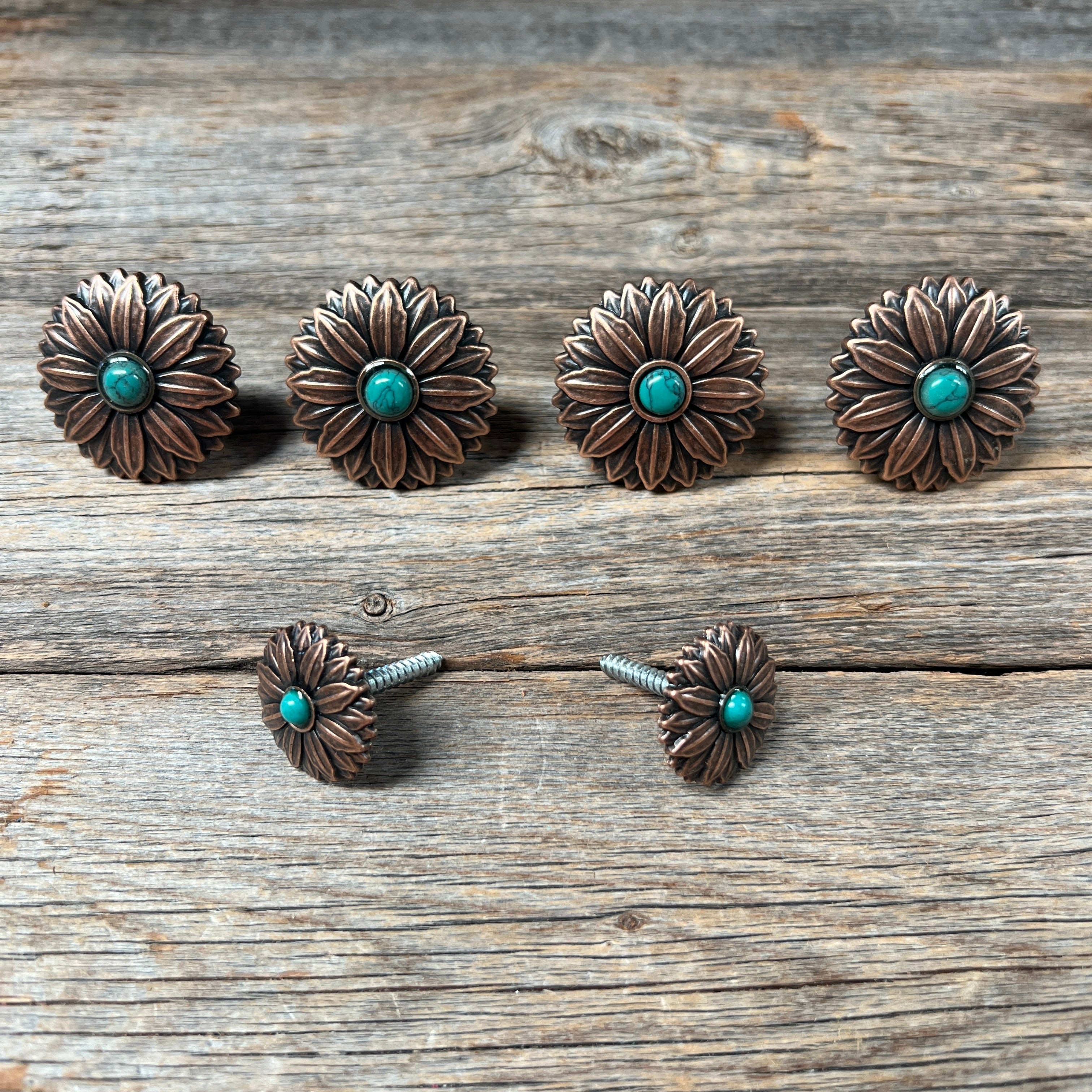 Copper Daisy Turquoise Western Concho W132
