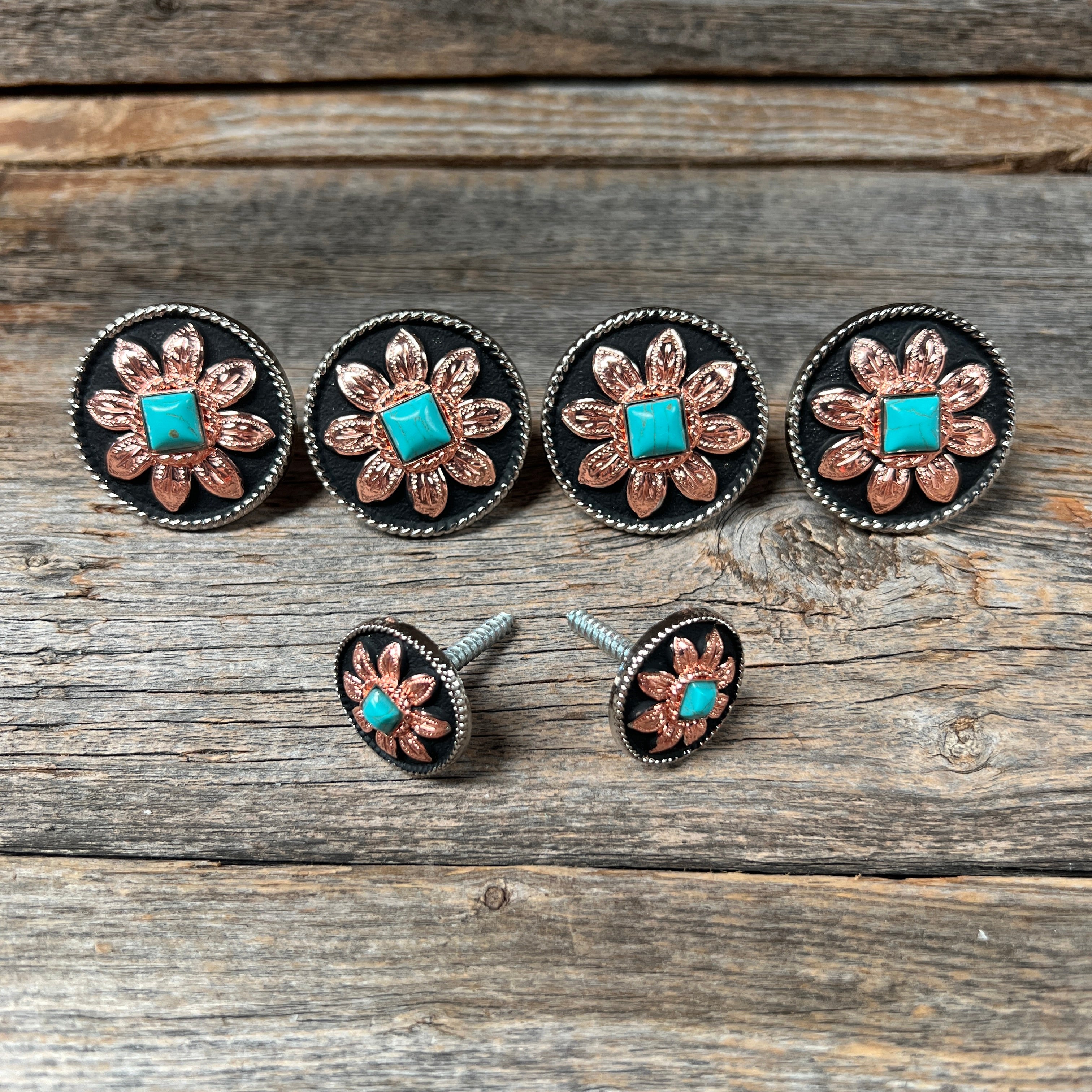Copper Turquoise Sunflower Western Concho W188