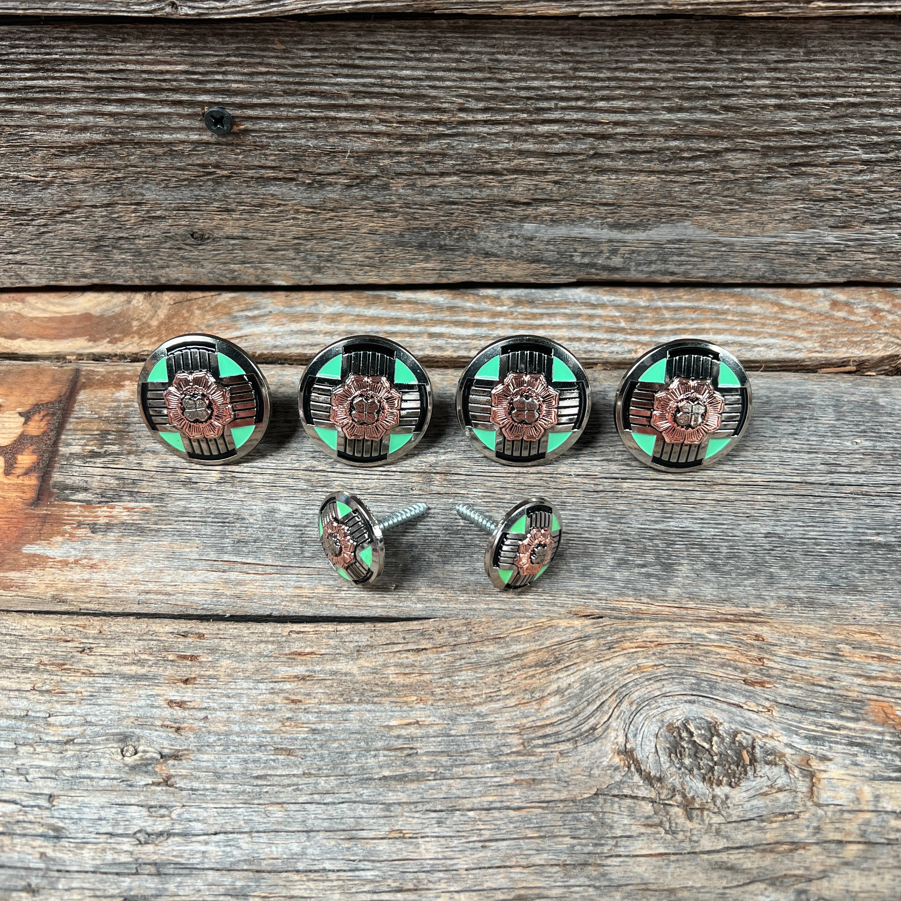 Antique Silver with Copper Flower Western Concho W190