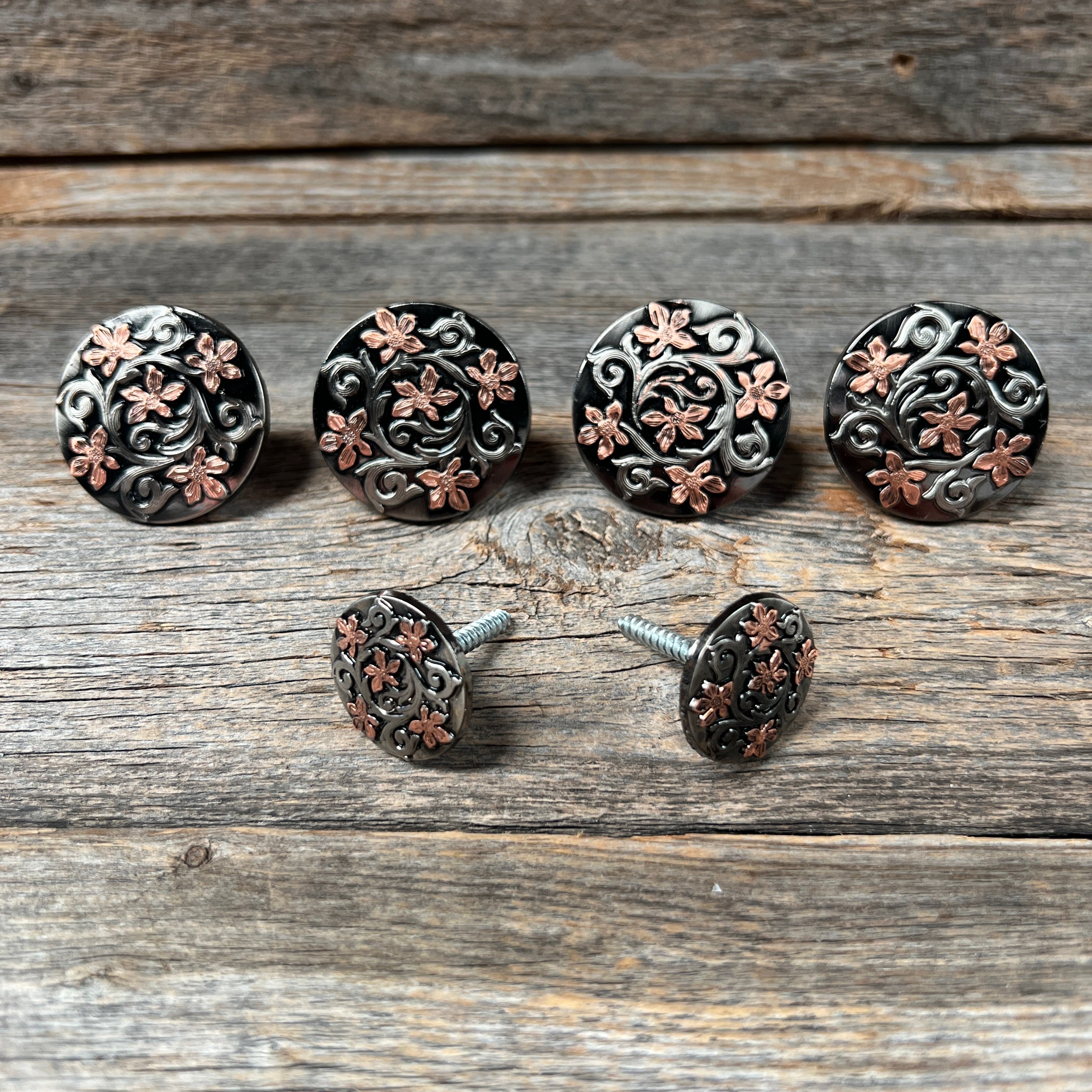 Silver - Copper Floral Western Concho W200