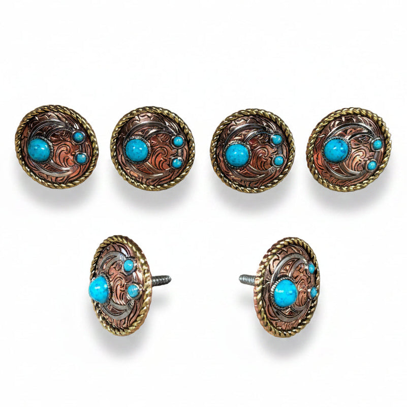 Copper Turquoise Blossom Western Concho W206