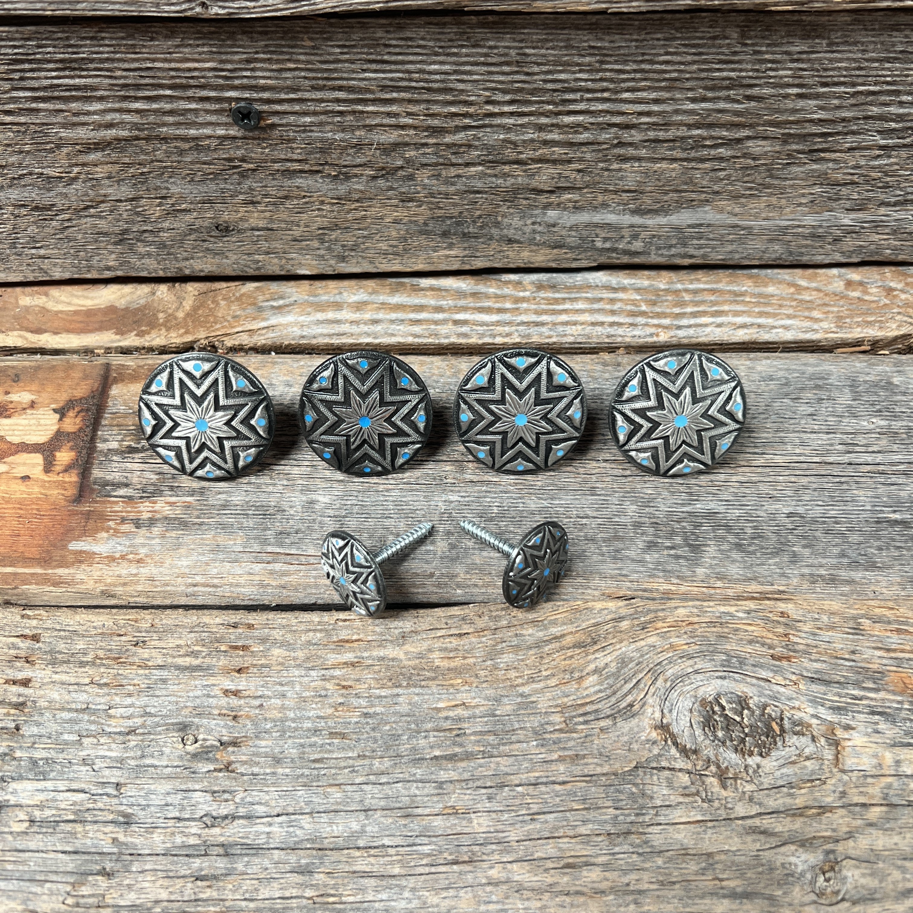 Starburst Antique Silver Turquoise Western Concho W214