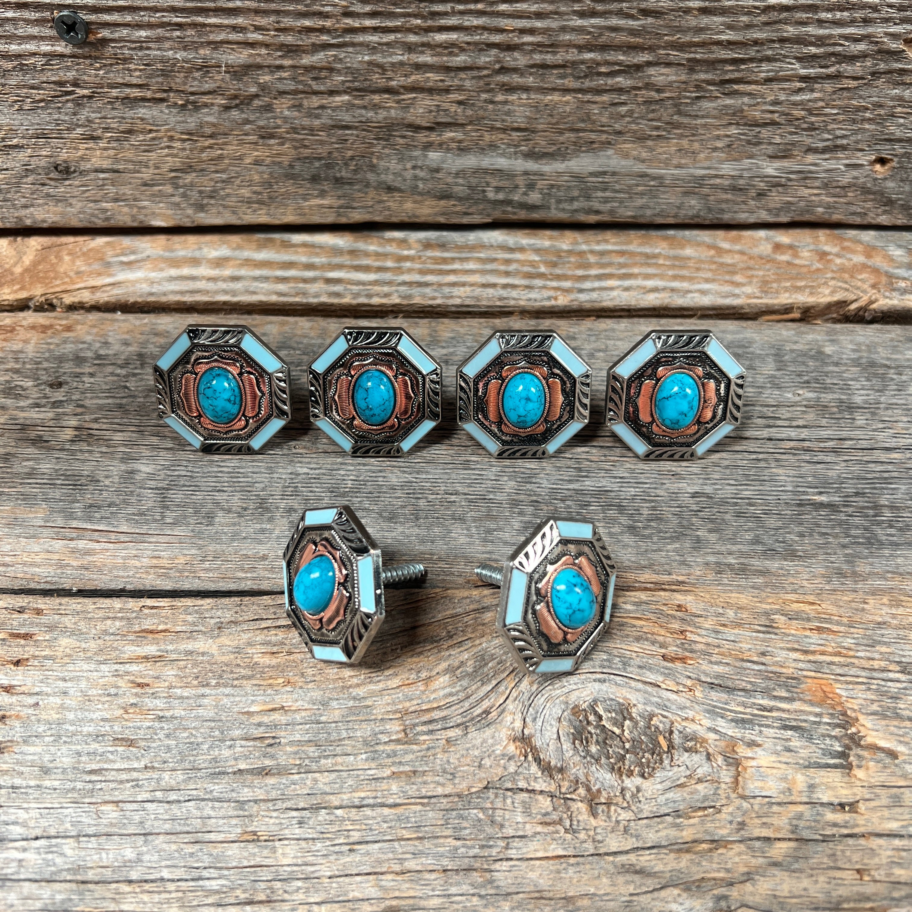 Octagon Turquoise Floral Western Concho W221
