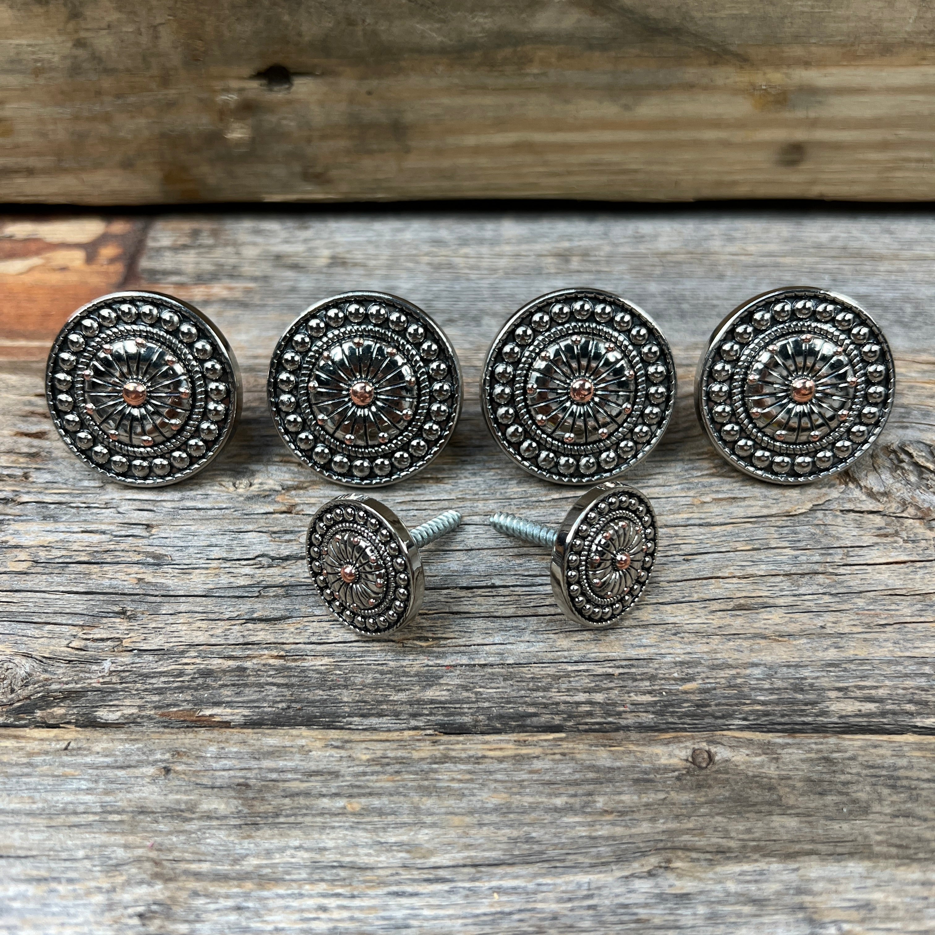 Antique Silver Flower and Dots Western Concho W230