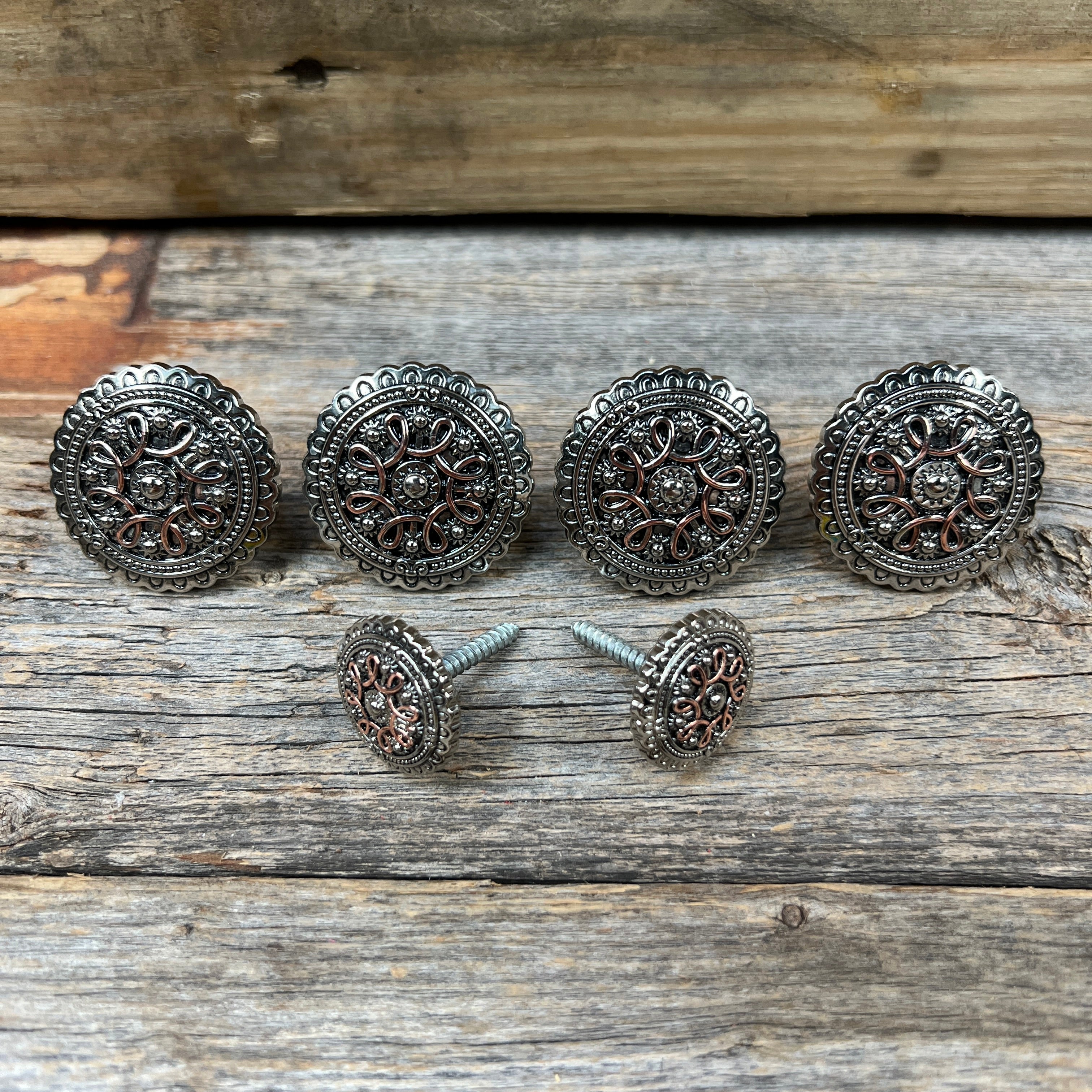 Antique Silver Flower and Loops Western Concho W235