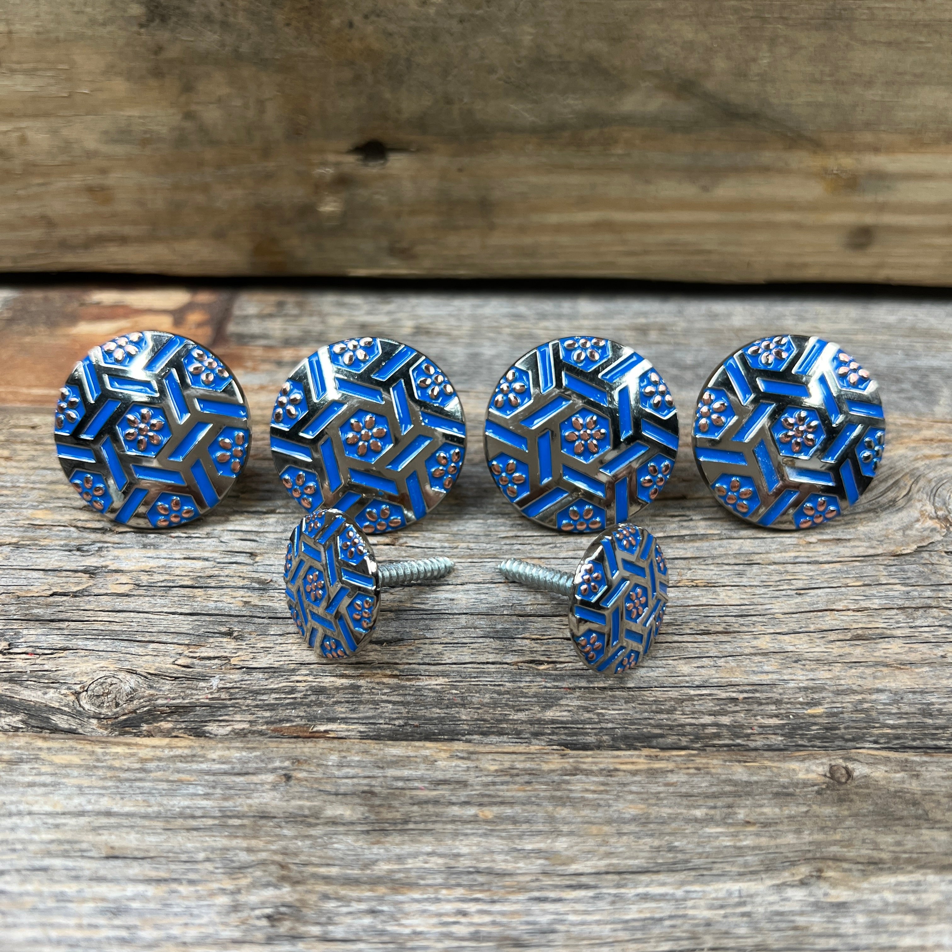 Antique Silver Blue Geometric Western Concho W236