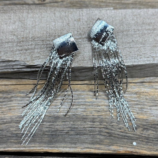 Silver Brushed Rodeo Dangle Fashion Earrings-Rodeo Drive Conchos 