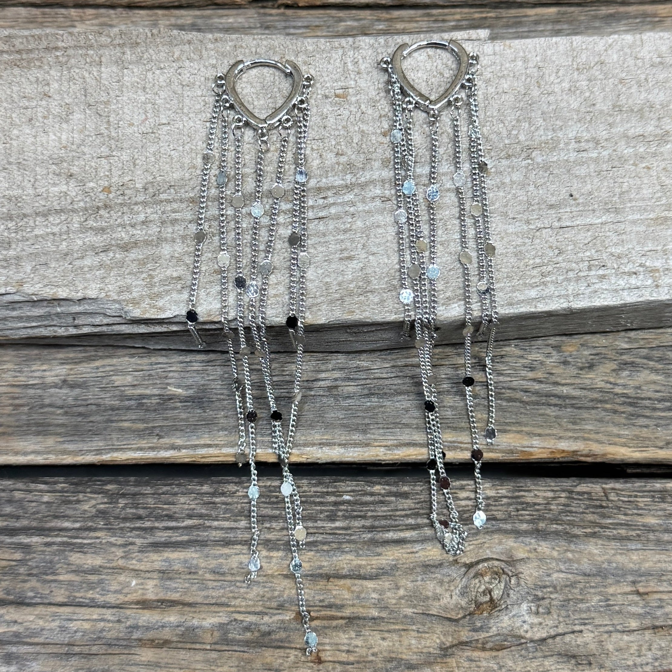 Silver Fringe Dangle Western Fashion Earrings-Rodeo Drive Conchos 