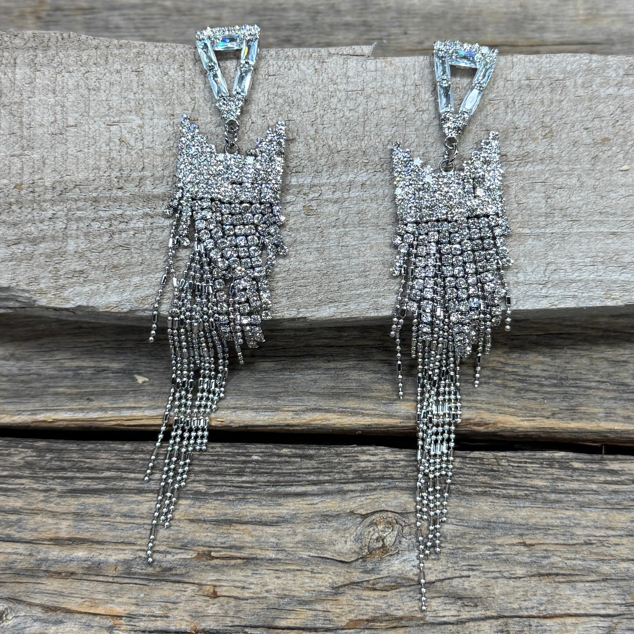 Silver NRF Western  Rhinestone Dangle Fashion Earrings Rodeo Drive Conchos 