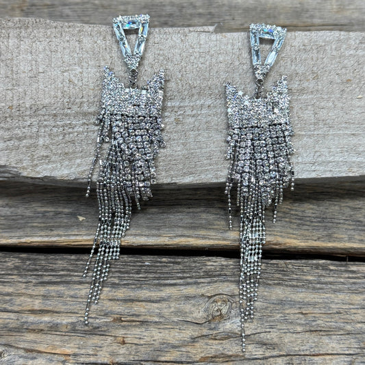 Silver NRF Western  Rhinestone Dangle Fashion Earrings Rodeo Drive Conchos 