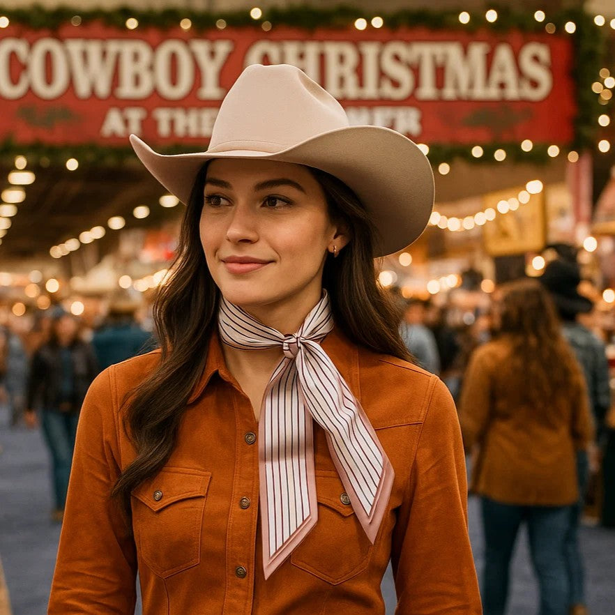Cream and Brown Western Skinny Mini Wild Rag Scarf / Cowgirl Necktie #TW101