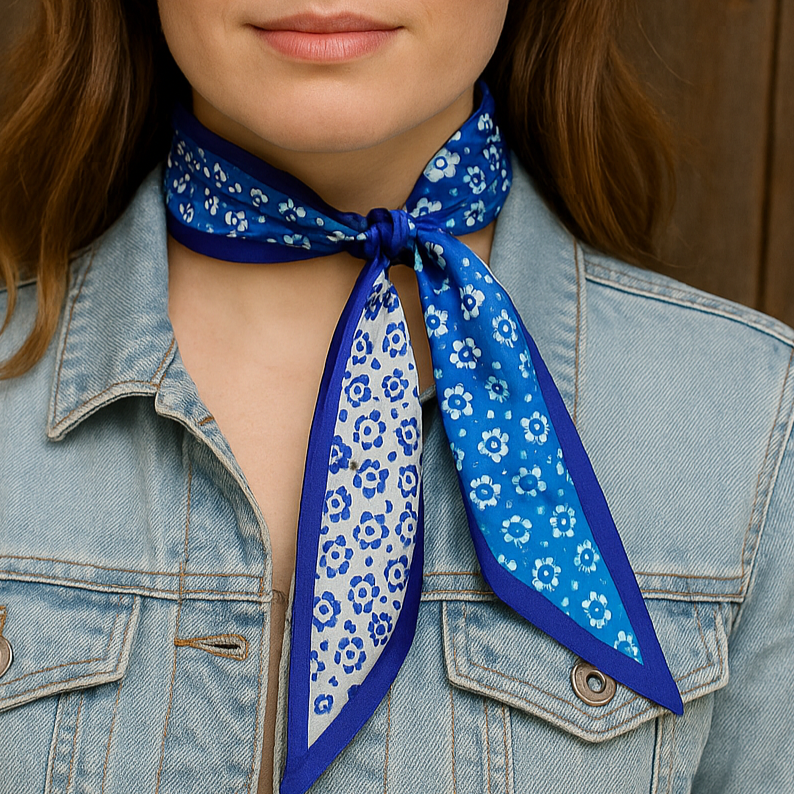 Blue and White Western Skinny Mini Wild Rag Scarf / Cowgirl Necktie #TW104