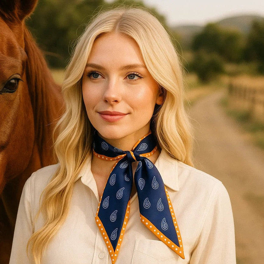 Navy and Rust Western Skinny Mini Wild Rag Scarf / Cowgirl Necktie #TW107