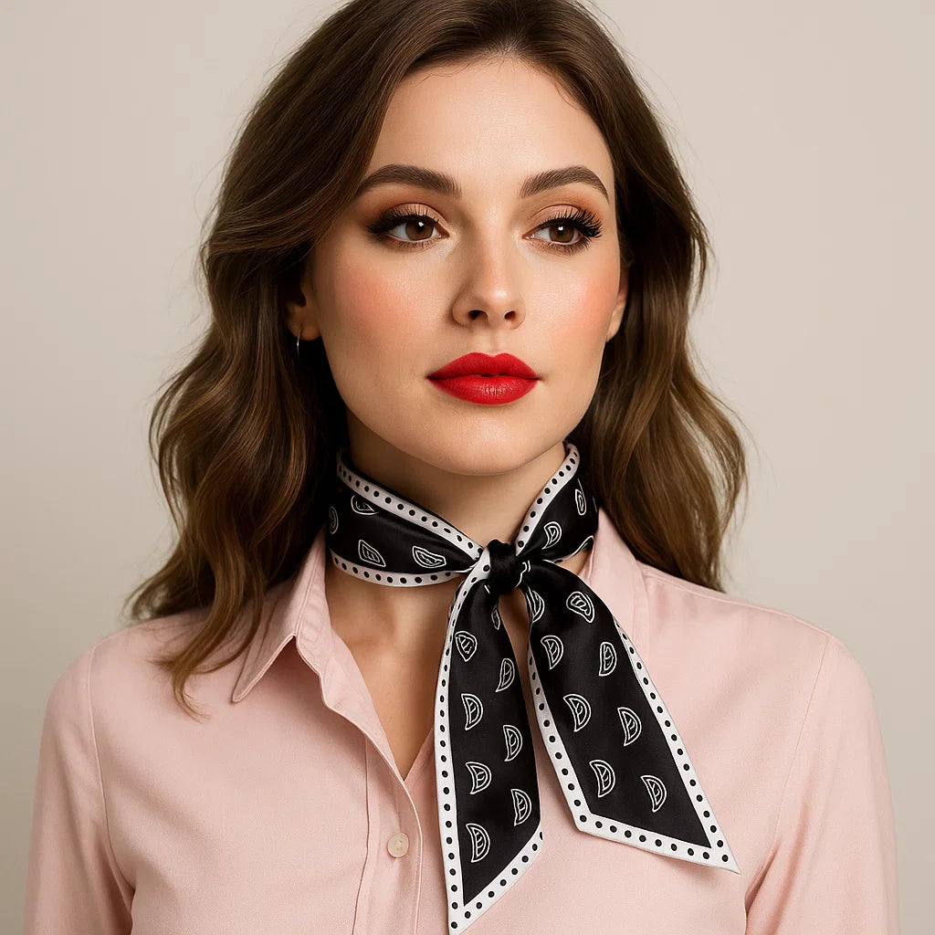 Black and White Western Skinny Mini Wild Rag Scarf / Cowgirl Necktie #TW108