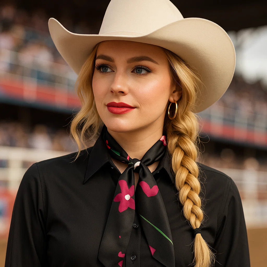 Black and Pink Western Skinny Mini Wild Rag Scarf / Cowgirl Necktie #TW320