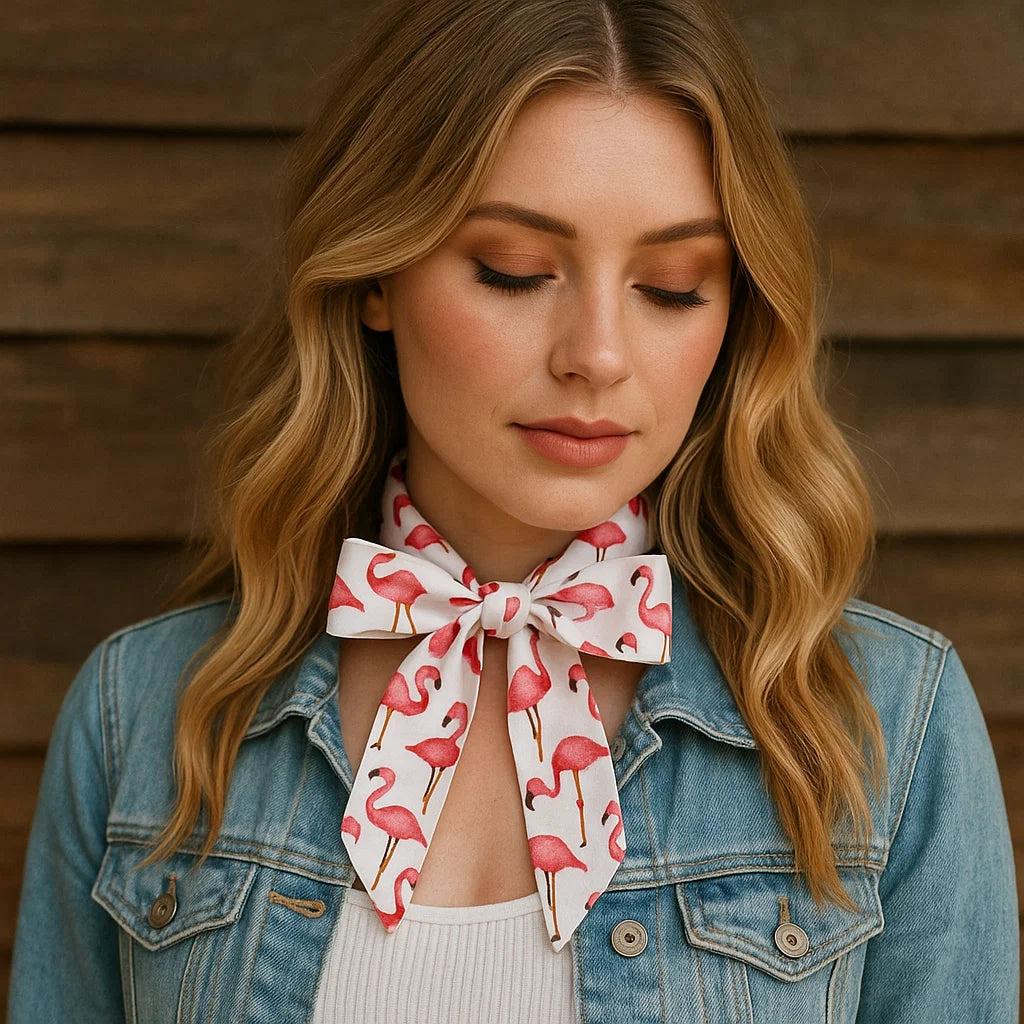 White and Pink Western Skinny Mini Wild Rag Scarf / Cowgirl Necktie #TW325
