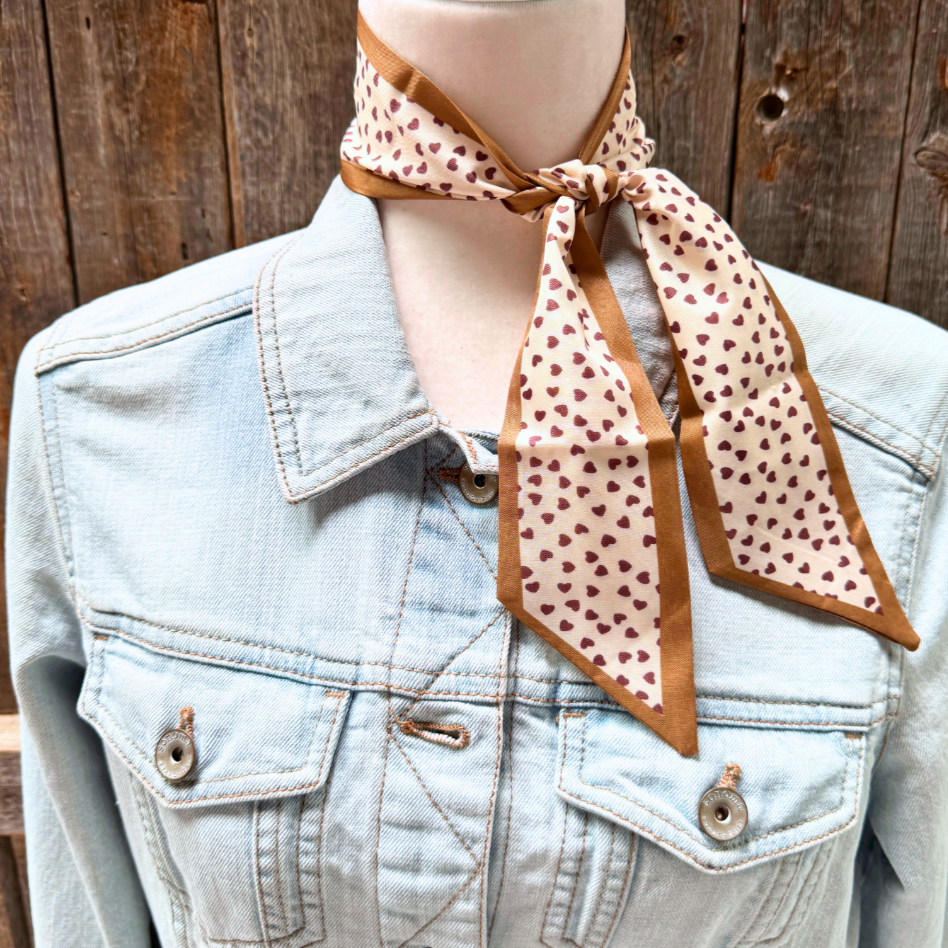 Tan and Brown Hearts Wild_Rag_Scarf_for_NFR_Cowgirls_Rodeo_Drive_Conchos