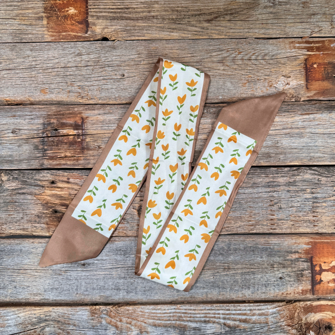 Tan and Cream Floral Western_Wild_Rag_Scarf_for_Cowgirls_Rodeo_Drive_Conchos