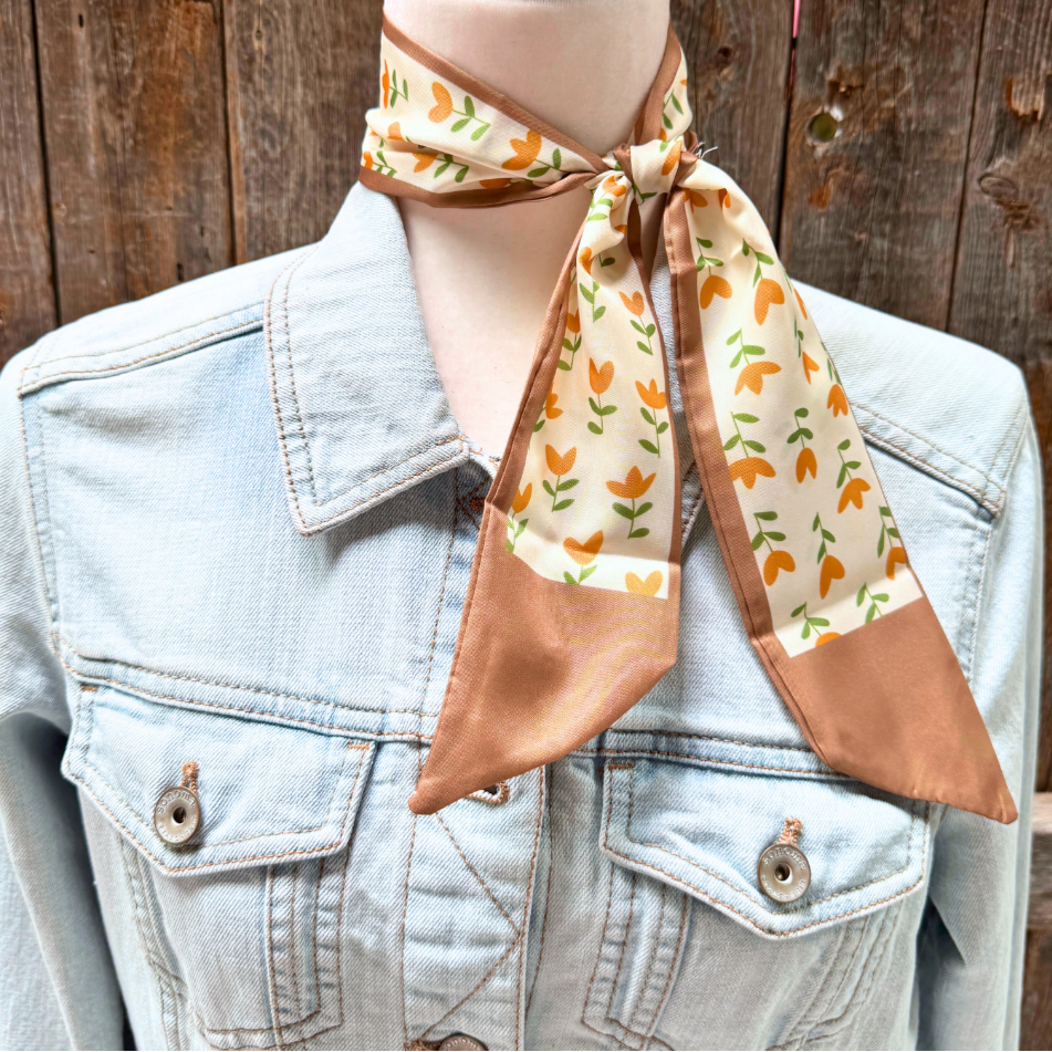 Tan and Cream Floral Wild_Rag_Scarf_for_NFR_Cowgirls_Rodeo_Drive_Conchos