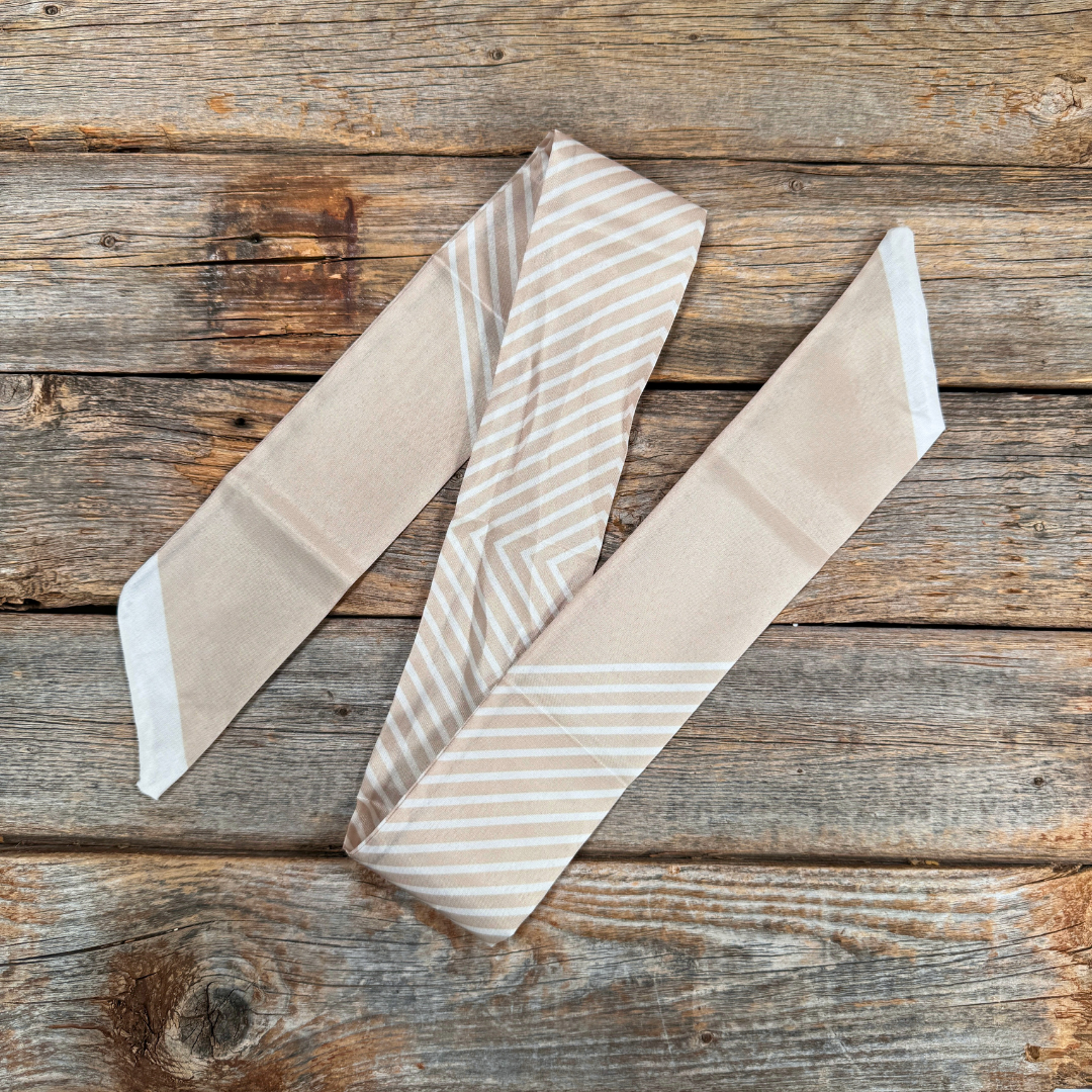 Tan and Creamed Striped Western_Wild_Rag_Scarf_for_Cowgirls_Rodeo_Drive_Conchos