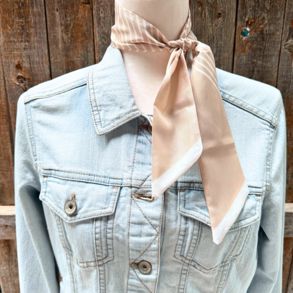 Tan and Cream Striped Wild_Rag_Scarf_for_NFR_Cowgirls_Rodeo_Drive_Conchos