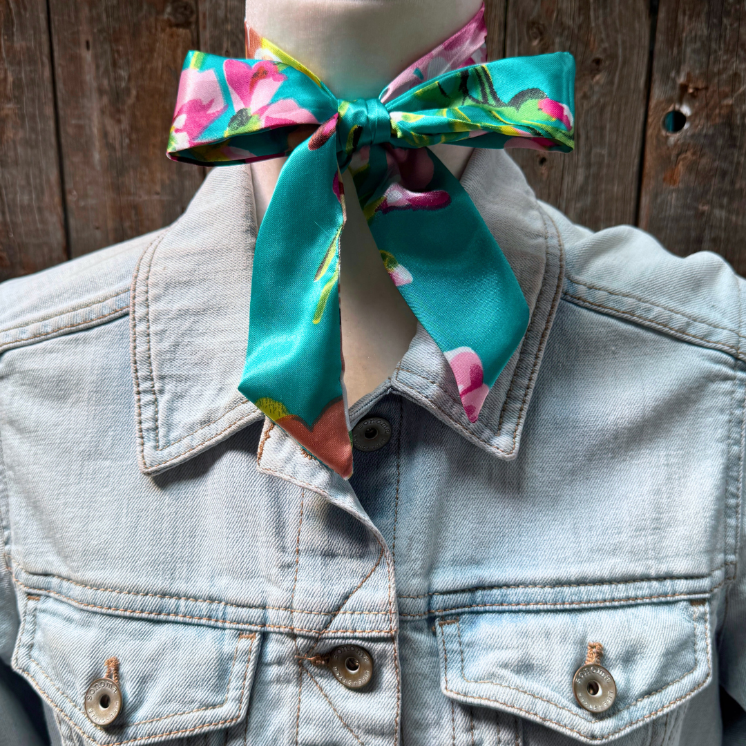 Turquoise and Pink Floral Wild_Rag_Scarf_for_Cowgirls_Rodeo_Drive_Conchos