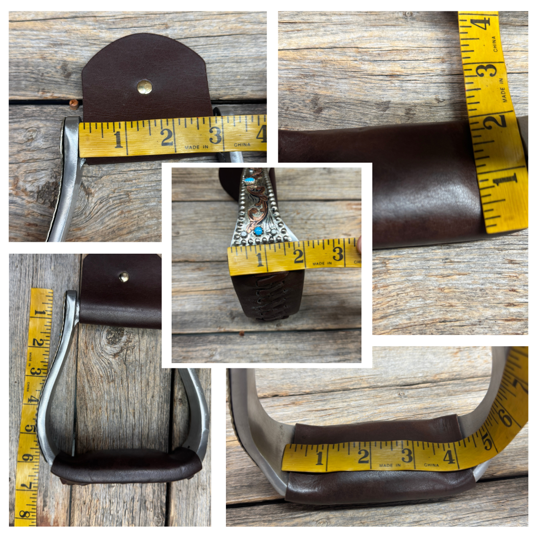 Hand Engraved Copper and Turquoise Angled Barrel Racing Western Stirrups BRS101