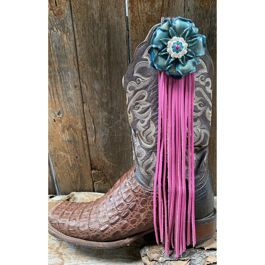 Boot Cuff Jewelry - Teal Leather Flower - Concho - Fringe