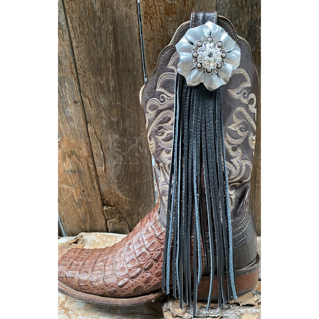 Boot Cuff Jewelry - Silver Leather Flower - Concho - Fringe