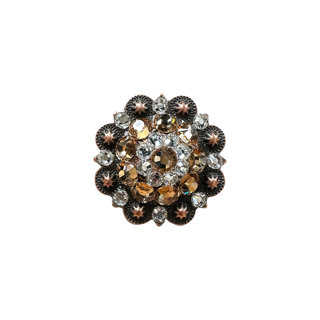 Copper Champagne, Clear Crystal Conchos Sizes from 1"-3" and Buckles