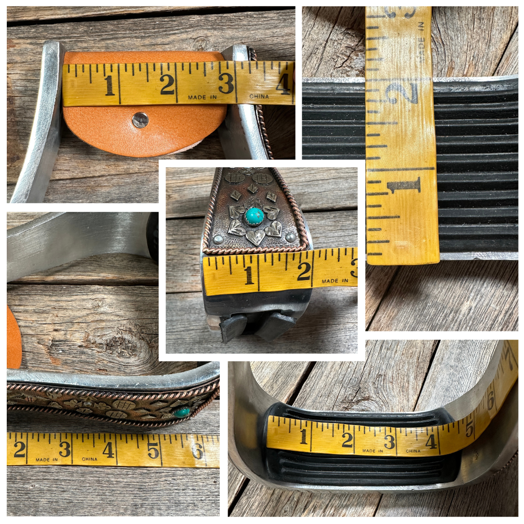 Hand Engraved Copper and Turquoise Barrel Racing Western Stirrups BRS100