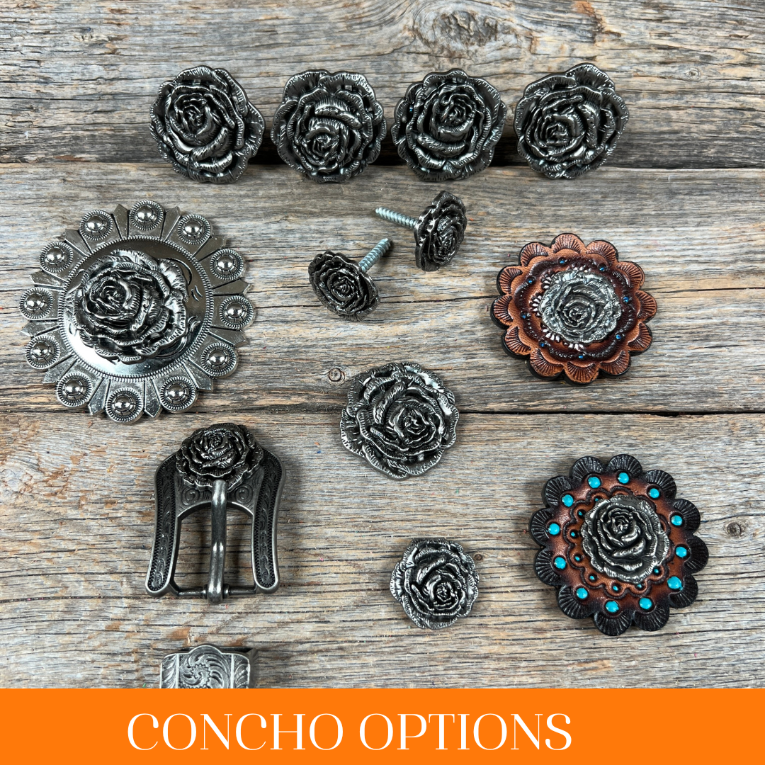 Antique Silver Rose Western Concho W108