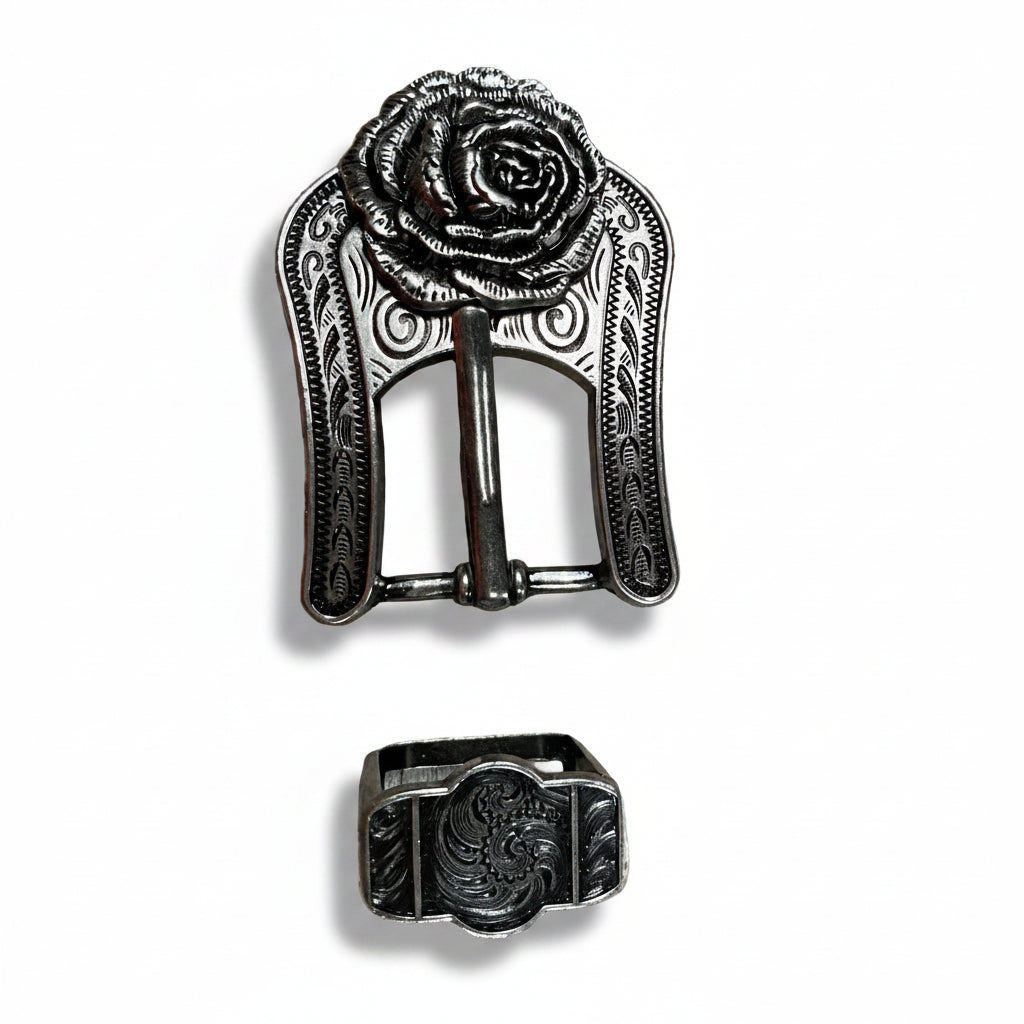 Antique Silver Rose Western Concho W108