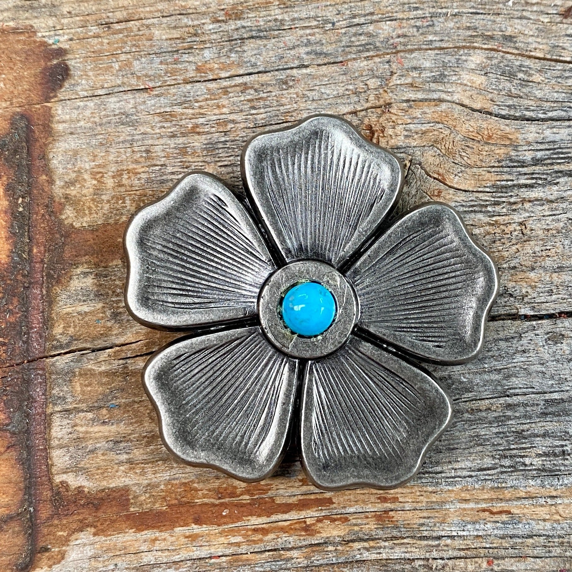 Antique Silver Flower Turquoise Western Concho W110