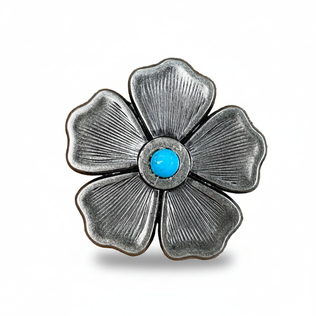 Antique Silver Flower Turquoise Western Concho W110