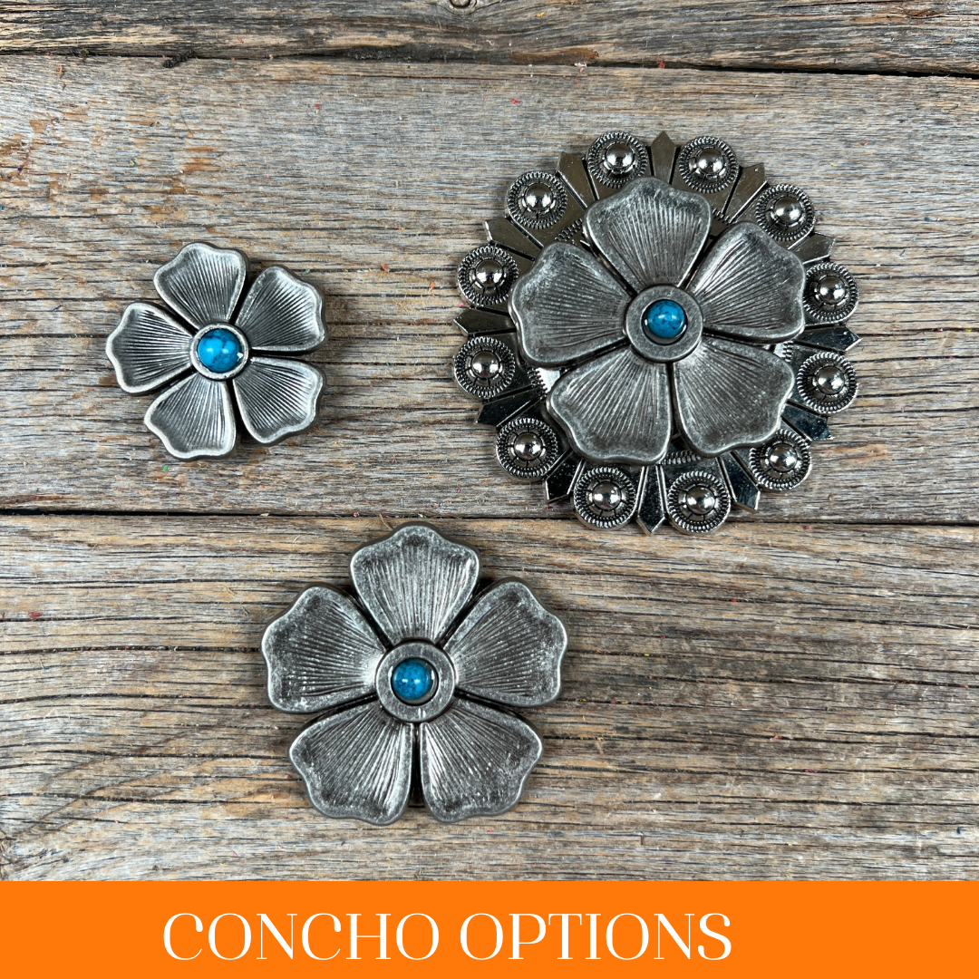 Antique Silver Flower Turquoise Western Concho W110