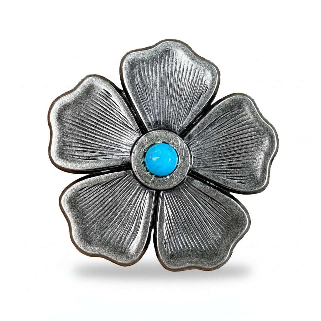 Antique Silver Flower Turquoise Western Concho W110