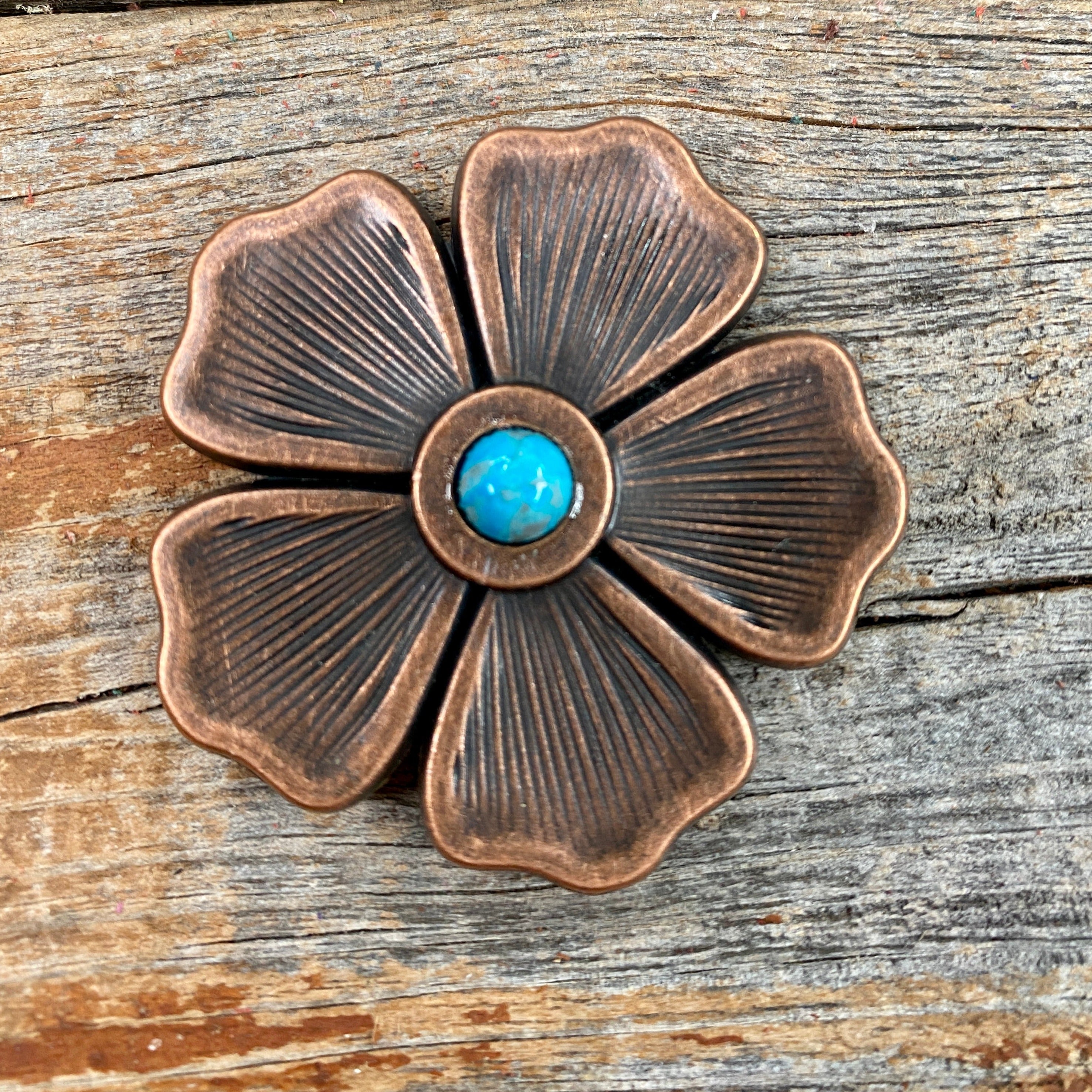 Copper Flower Turquoise Western Concho W111
