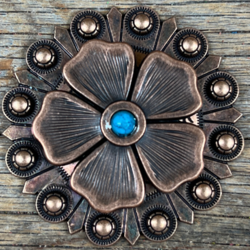 Copper Flower Turquoise Western Concho W111