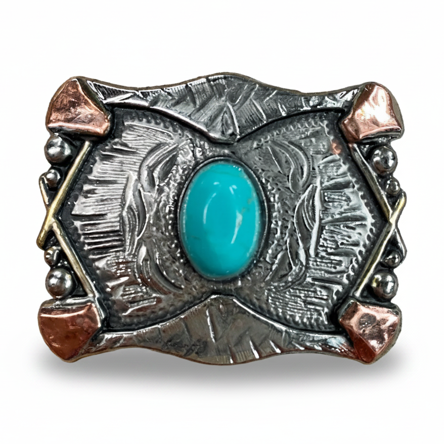 Antique Silver & Copper Turquoise Concho Concho W115